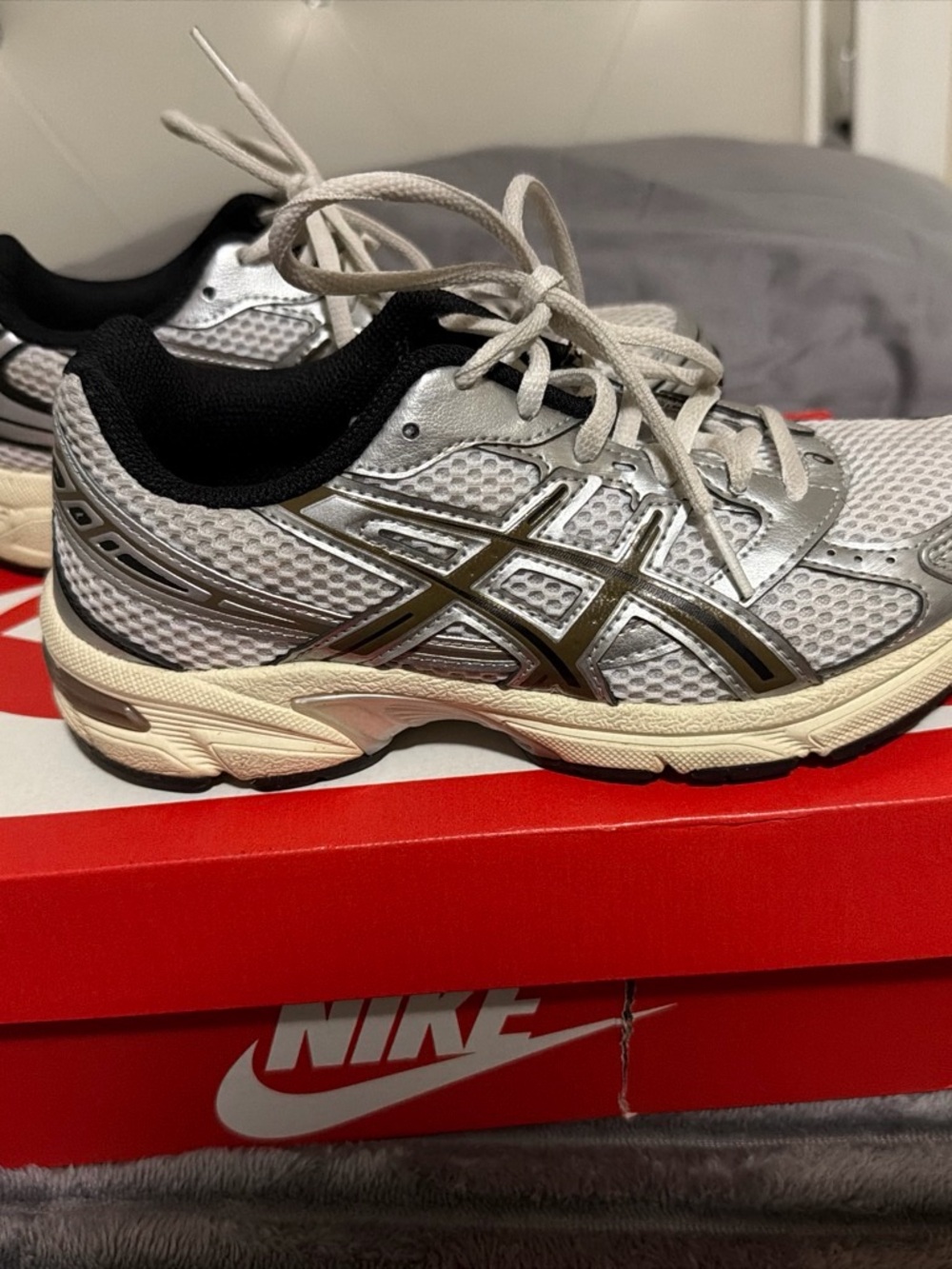 Asics Silver and Black Mesh Running Sneakers